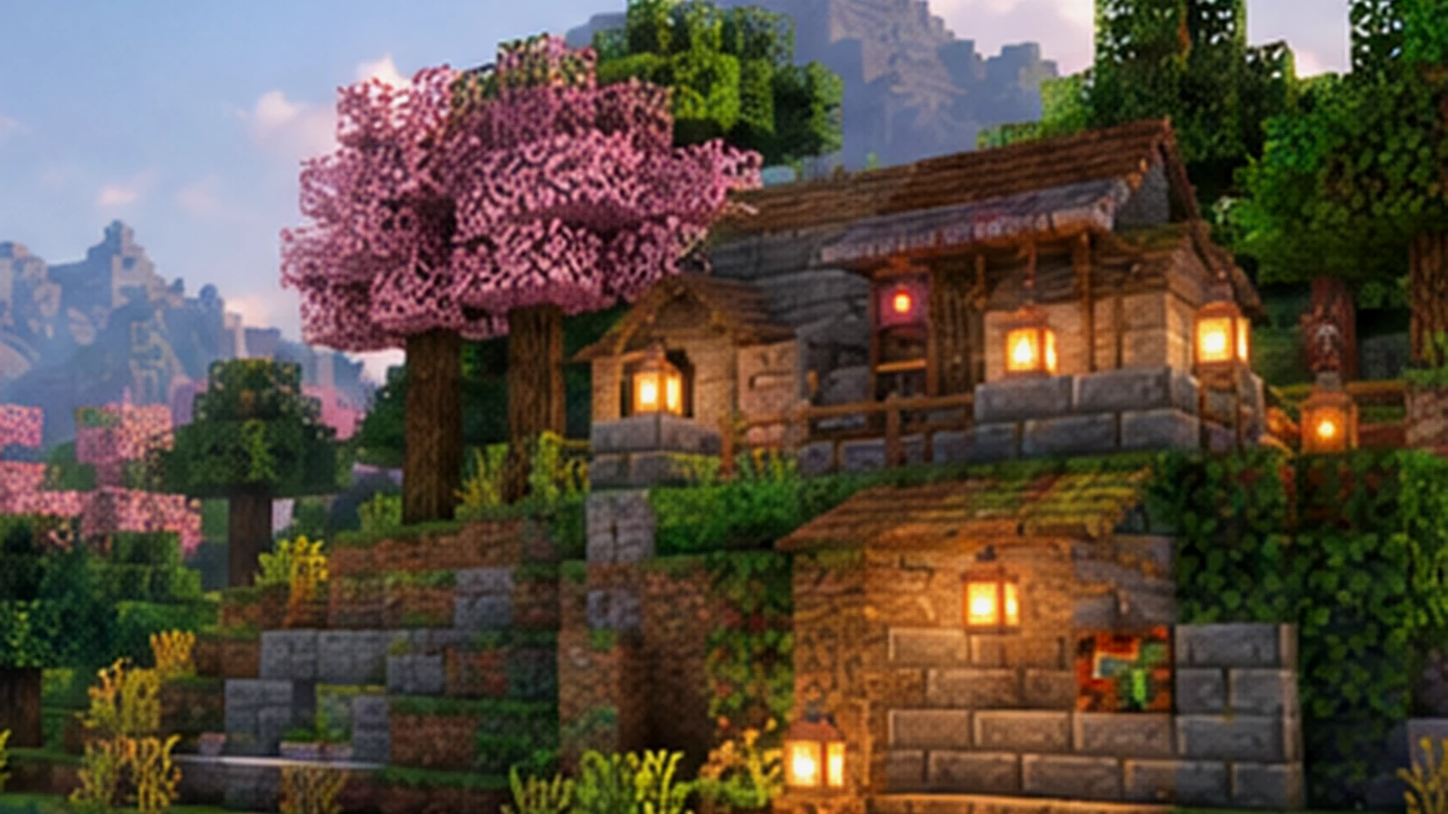 Minecraft mountain build representing the Quark Mod download and setup section